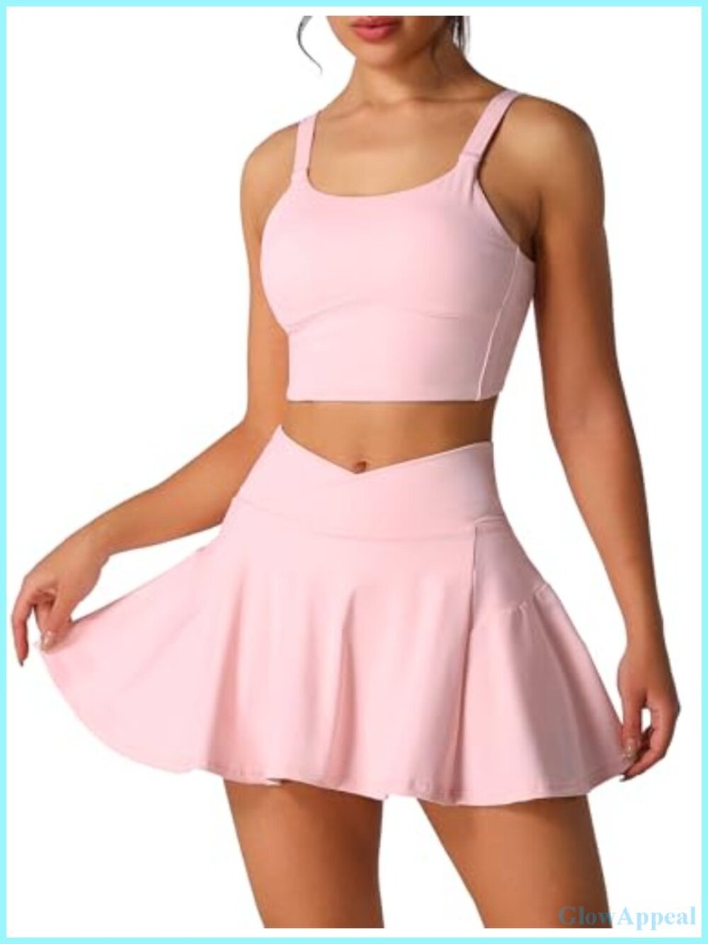 2-Piece Tennis Dress High Waisted Pleated Skirt Set Compression Sports Bra Golf